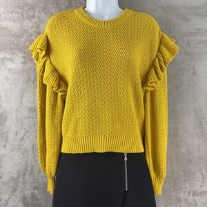 Cleobella Yara Sweater Womens Size Small Yellow Ruffle Knit Long Sleeve Cozy